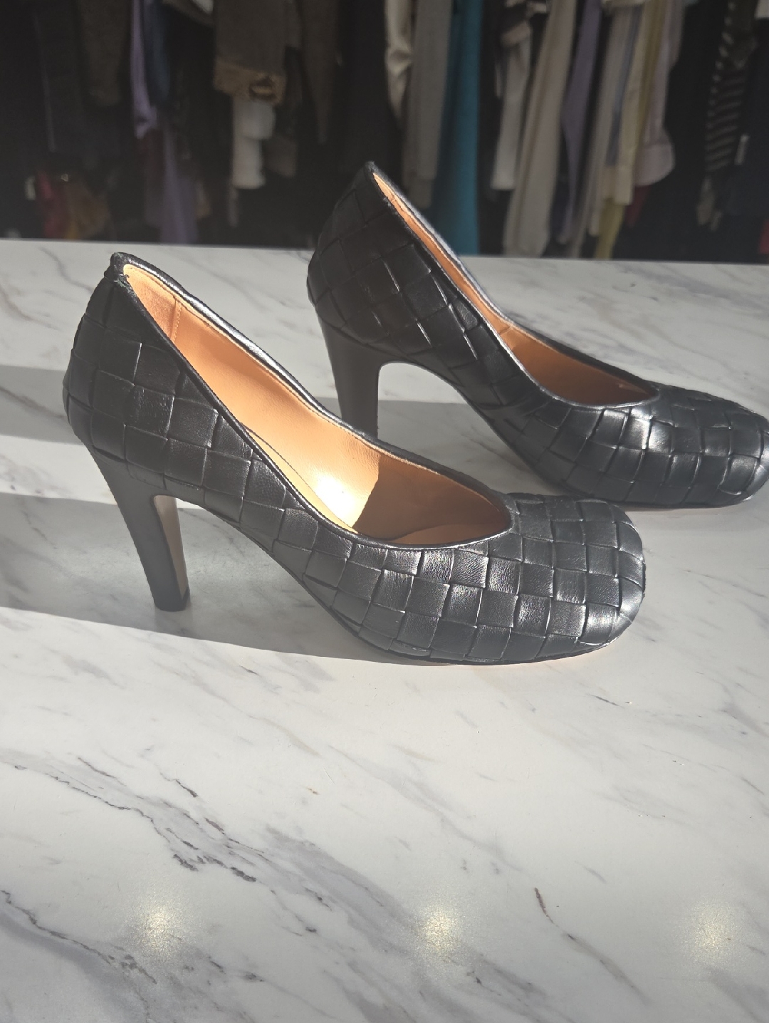 Bottega Veneta Black Woven Leather High Heels